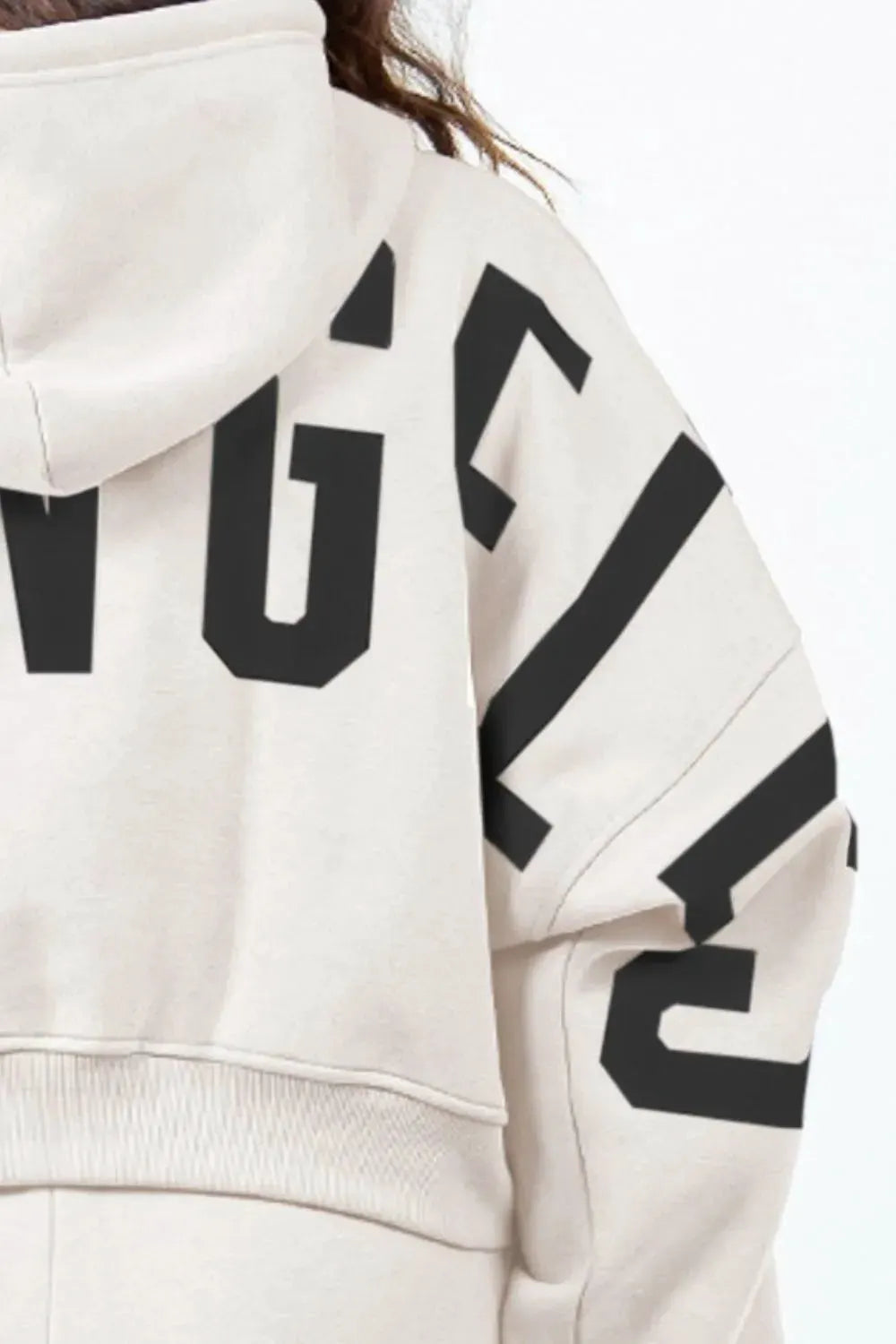 American Bazi Letter Graphic Long Sleeve Drawstring Cropped Hoodie by American Bazi