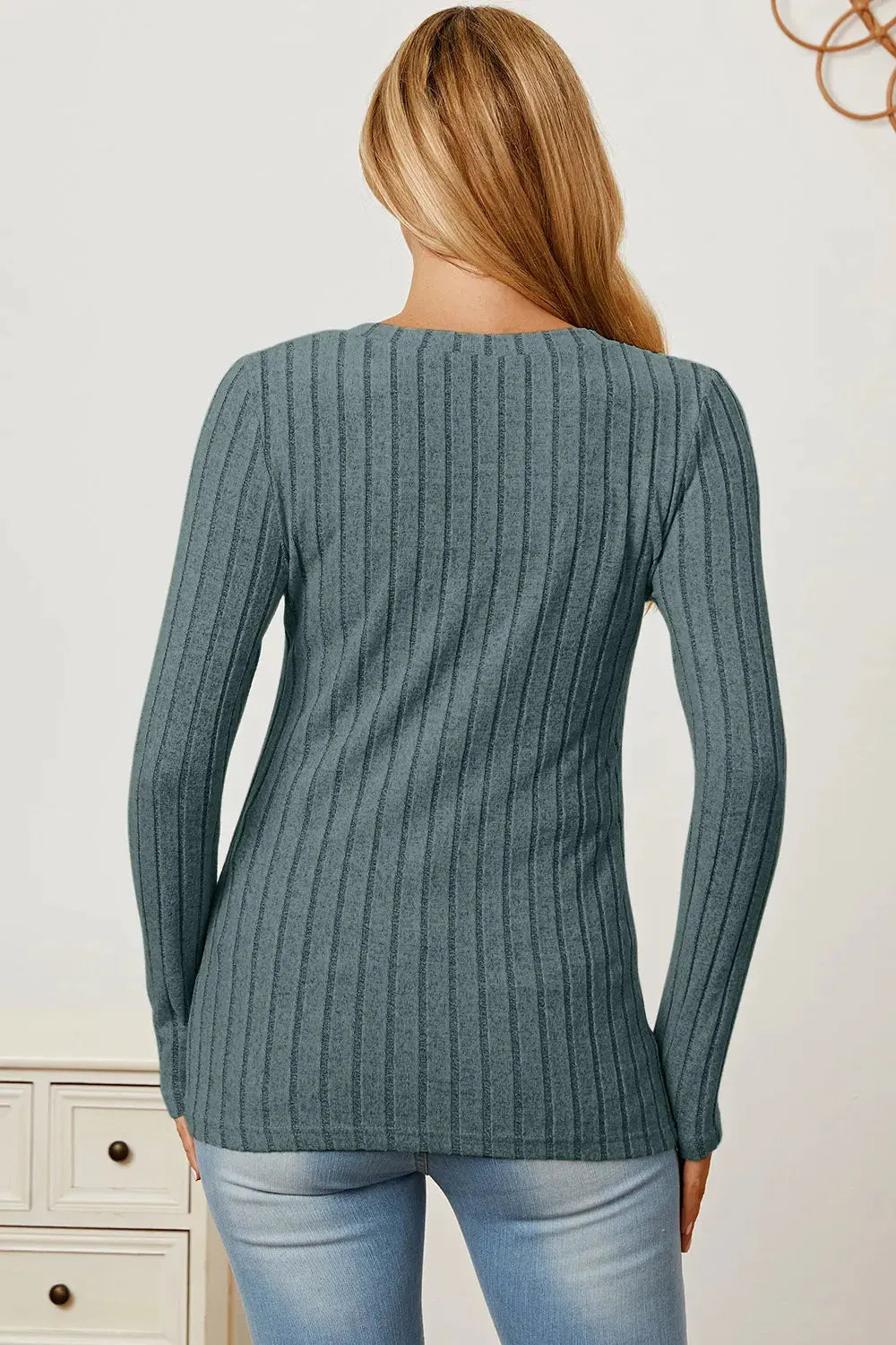 Full Size Ribbed V‑Neck Long Sleeve T‑Shirt | Partner Labels Selection by Partner Label