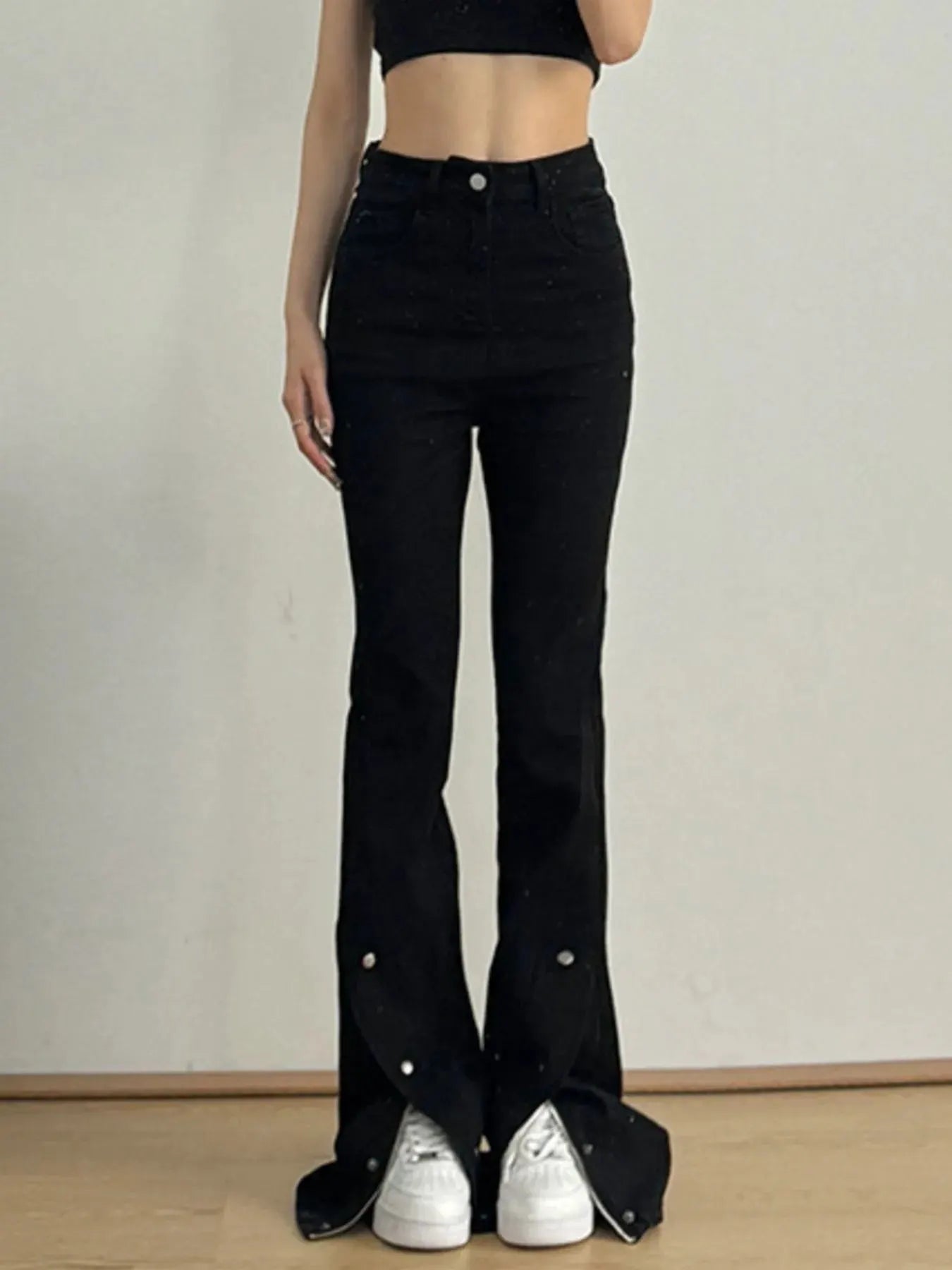 High-Waisted Slit Flare Jeans by Partner Label