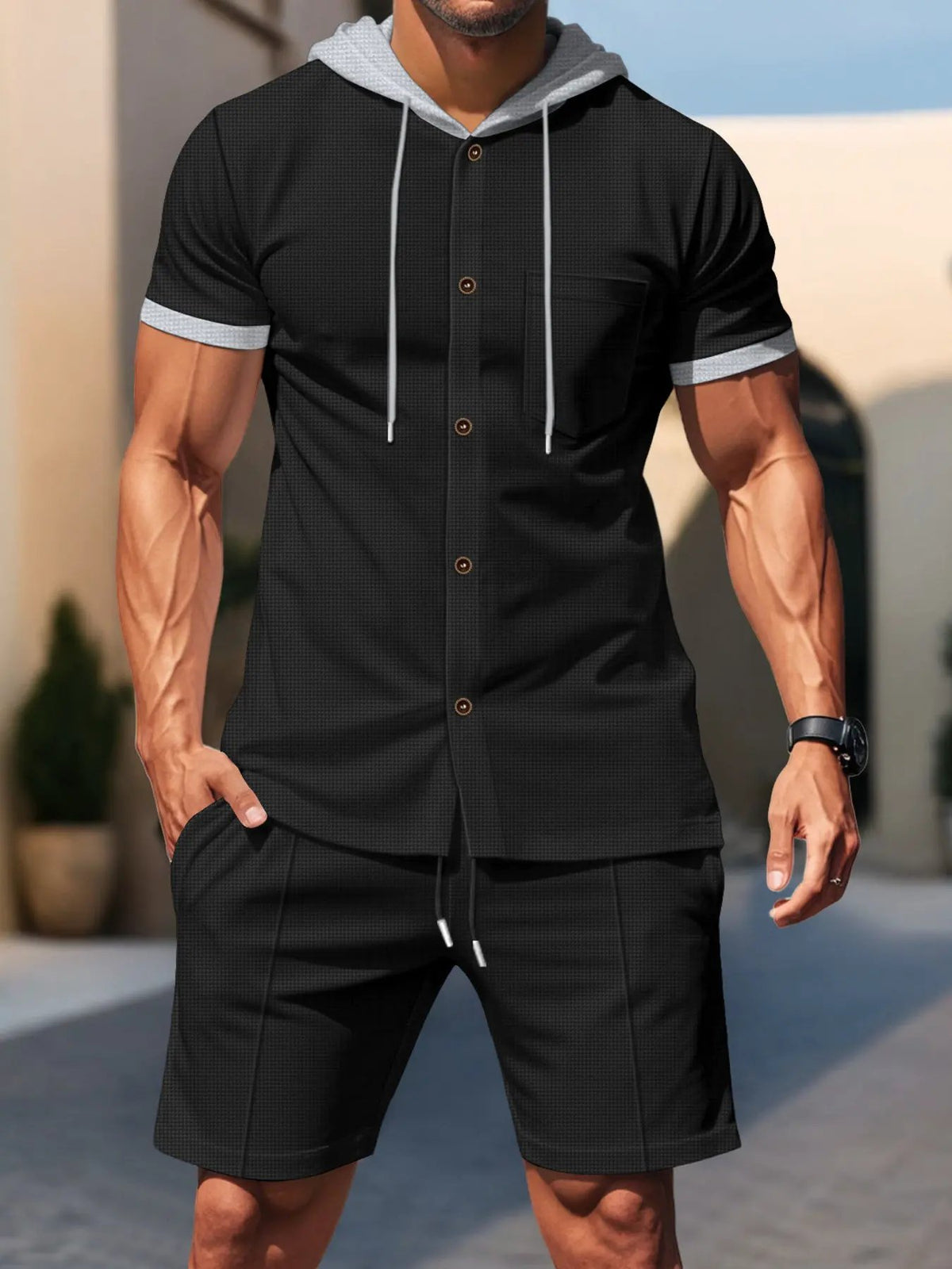 Men's Full Size Casual Hooded Top & Shorts Set Plus Size by Trendsi
