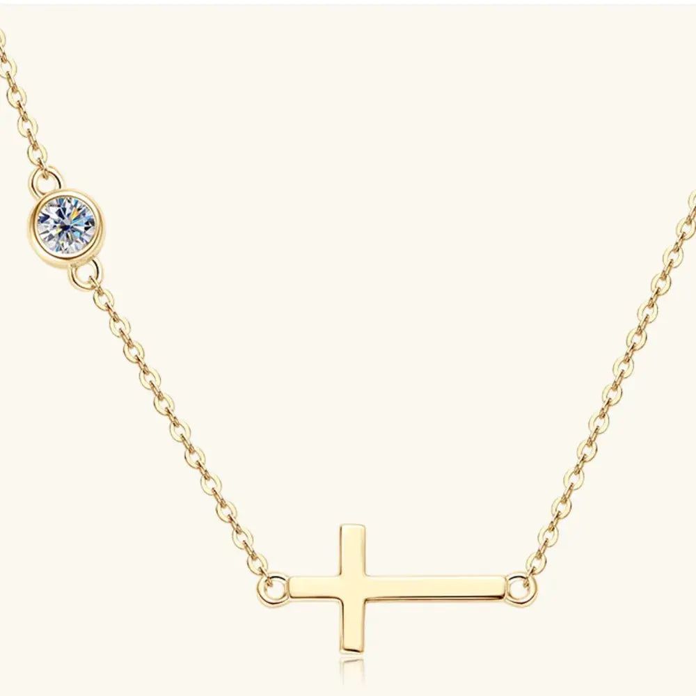 Cross 925 Sterling Silver Moissanite Necklace by Partner Label