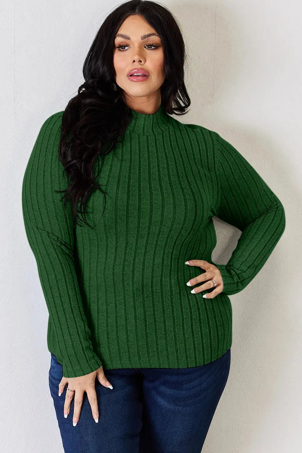 Basic Bae Full Size Ribbed Mock Neck Long Sleeve T-Shirt by Basic Bae