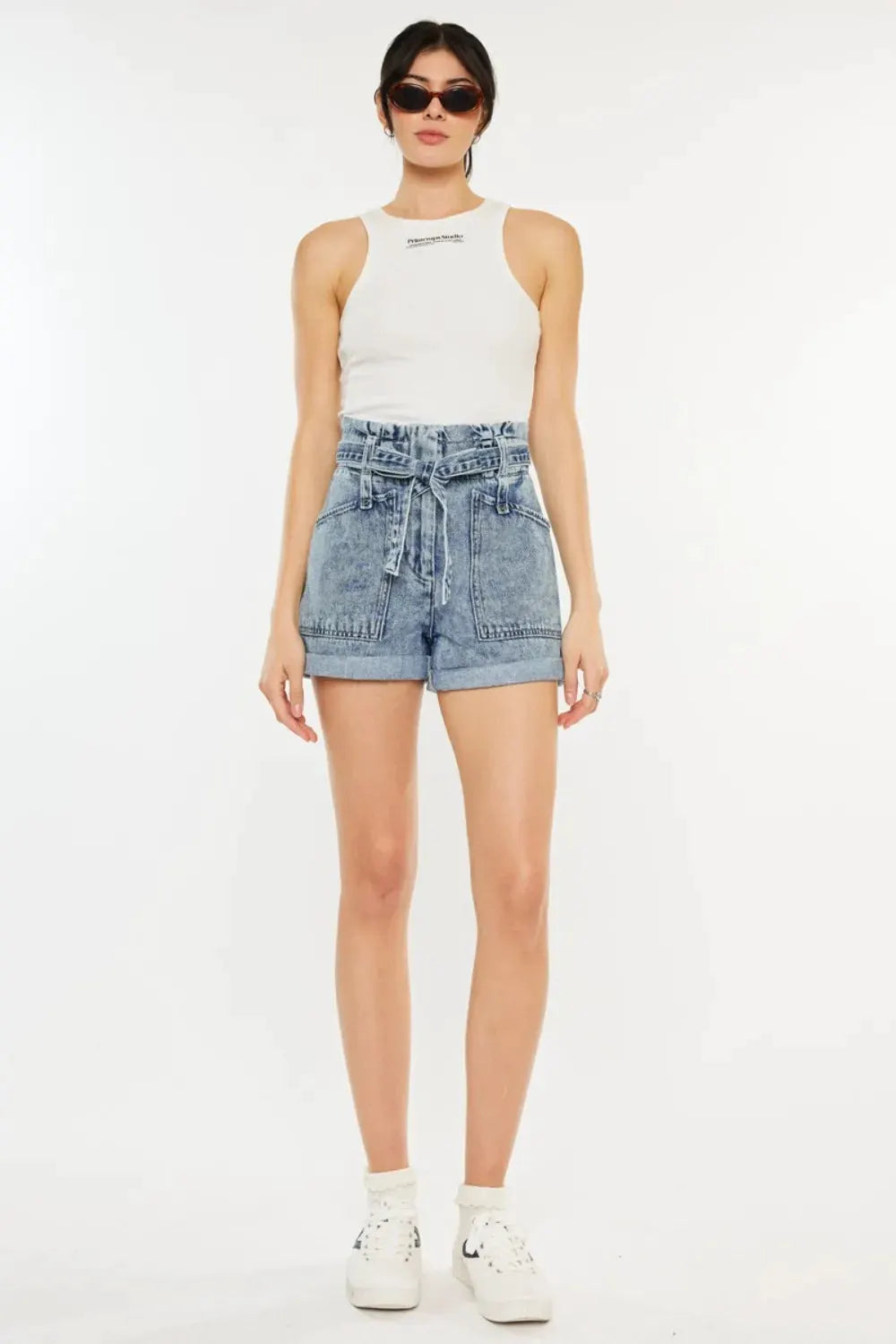 Kancan Ultra High Rise Paperbag Denim Shorts by Kancan