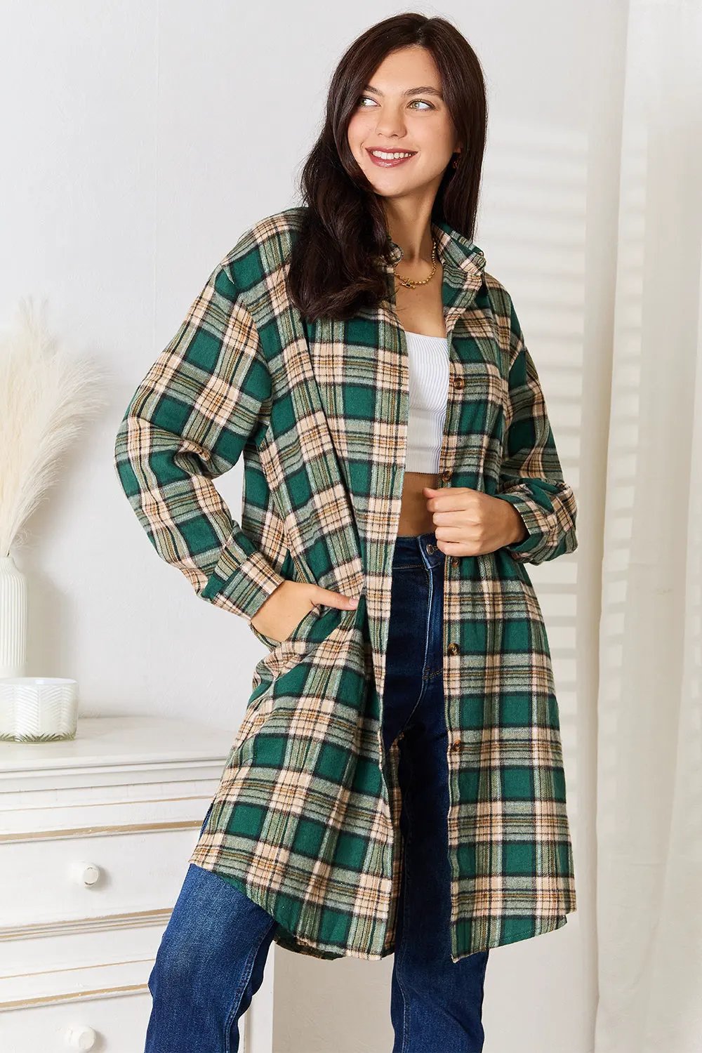 Mandy Plaid Collared Neck Long Sleeve Shirt by Mandy