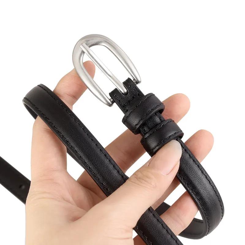 Leather Skinny Belt with Silver Buckle by Trendsi