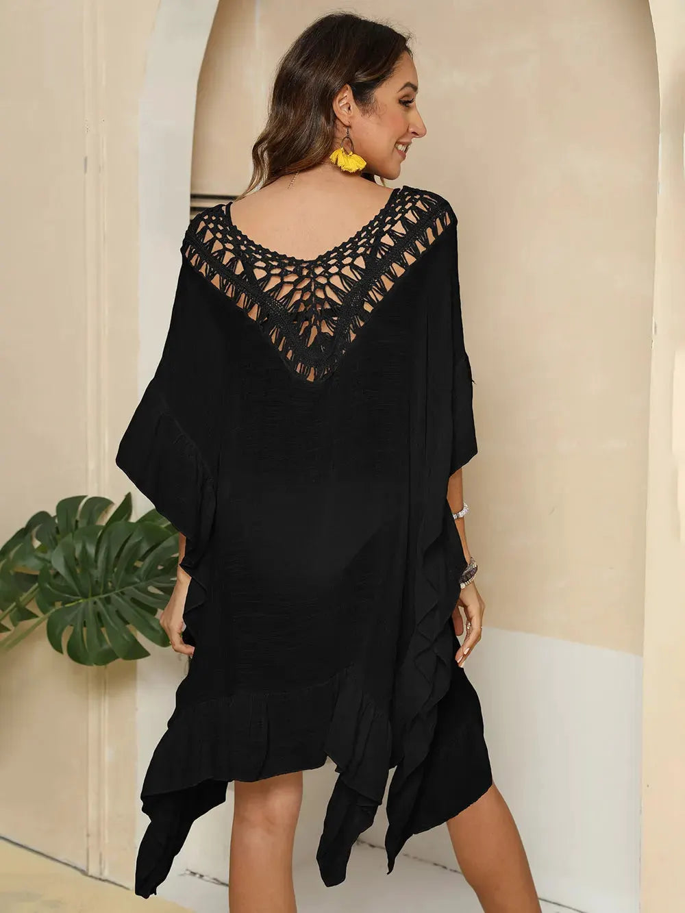 Cutout Ruffled Half Sleeve Cover-Up by Partner Labels