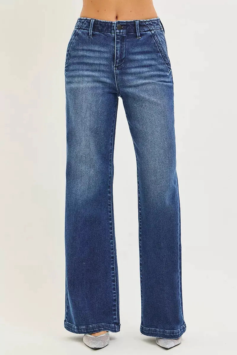 RISEN High Rise Wide Leg Slanted Pocket Jeans by RISEN