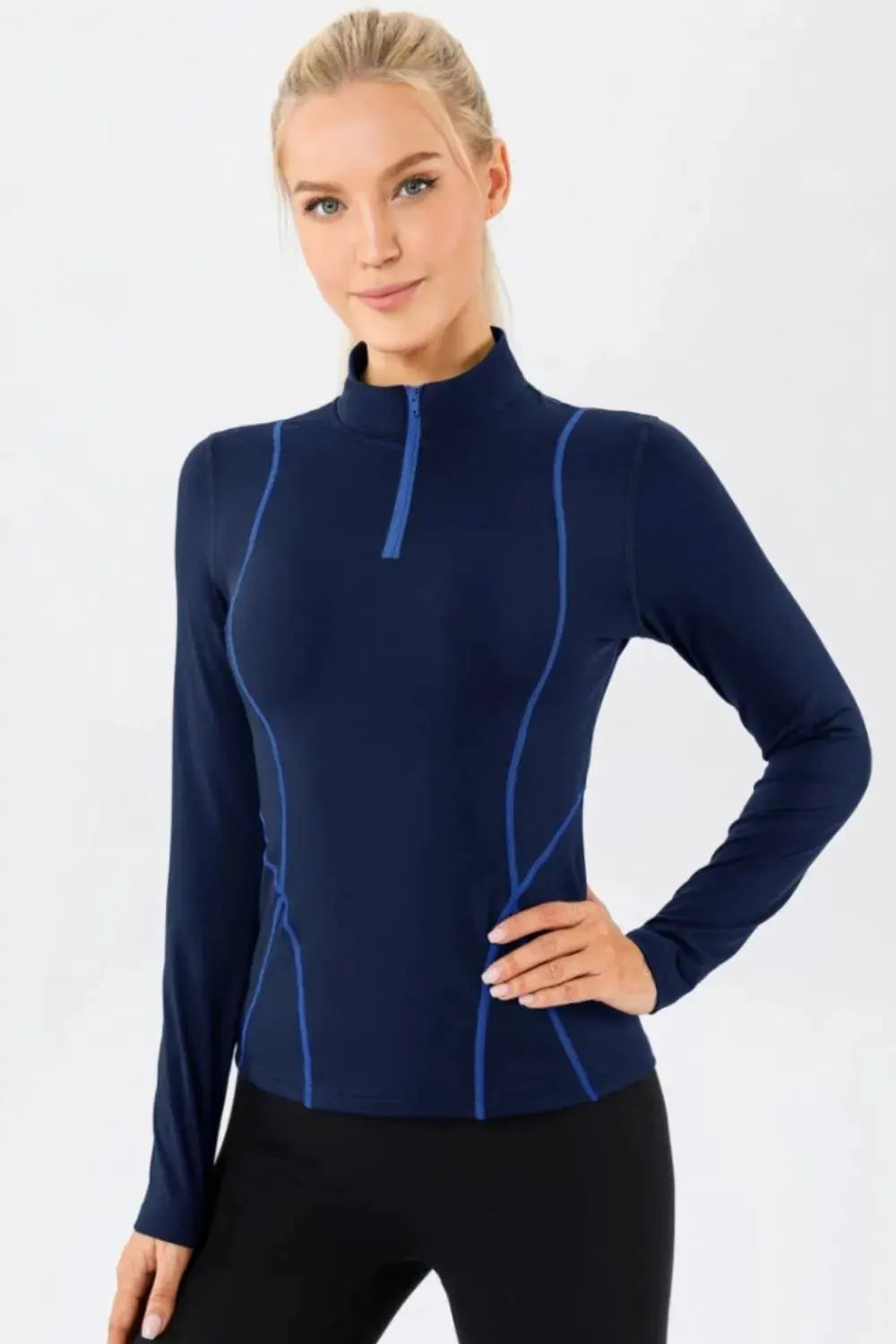 Mock Neck Quarter Zip Active T-Shirt by Partner Label