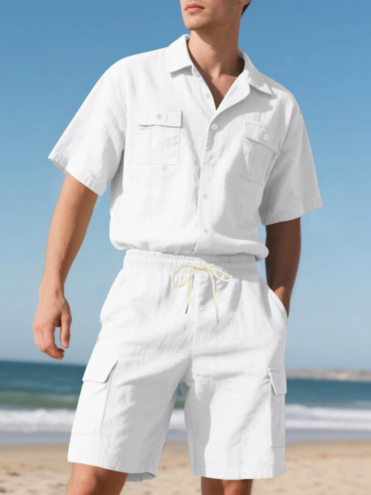 Men's Full Size Button Up Shirt and Shorts Set Plus Size by Trendsi