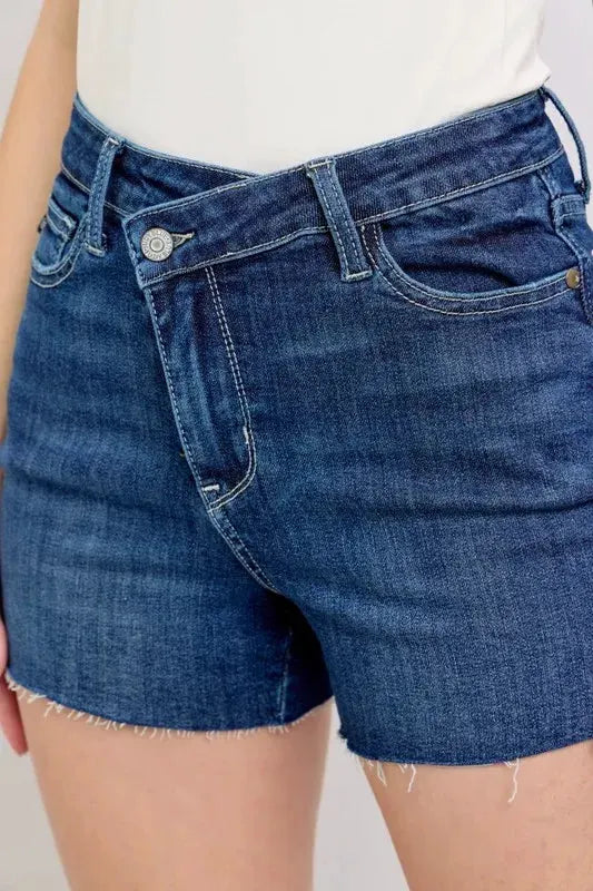 Judy Blue Full Size High Waist Criss-Cross Waistband Denim Shorts Plus Size by Judy Blue