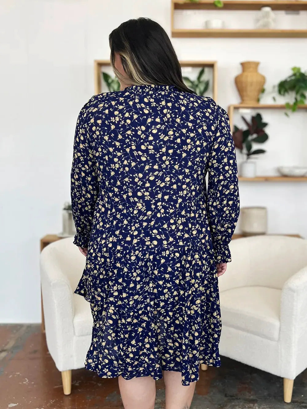 Double Take Full Size Printed Ruffle Hem Long Sleeve Tiered Dress by Double Take