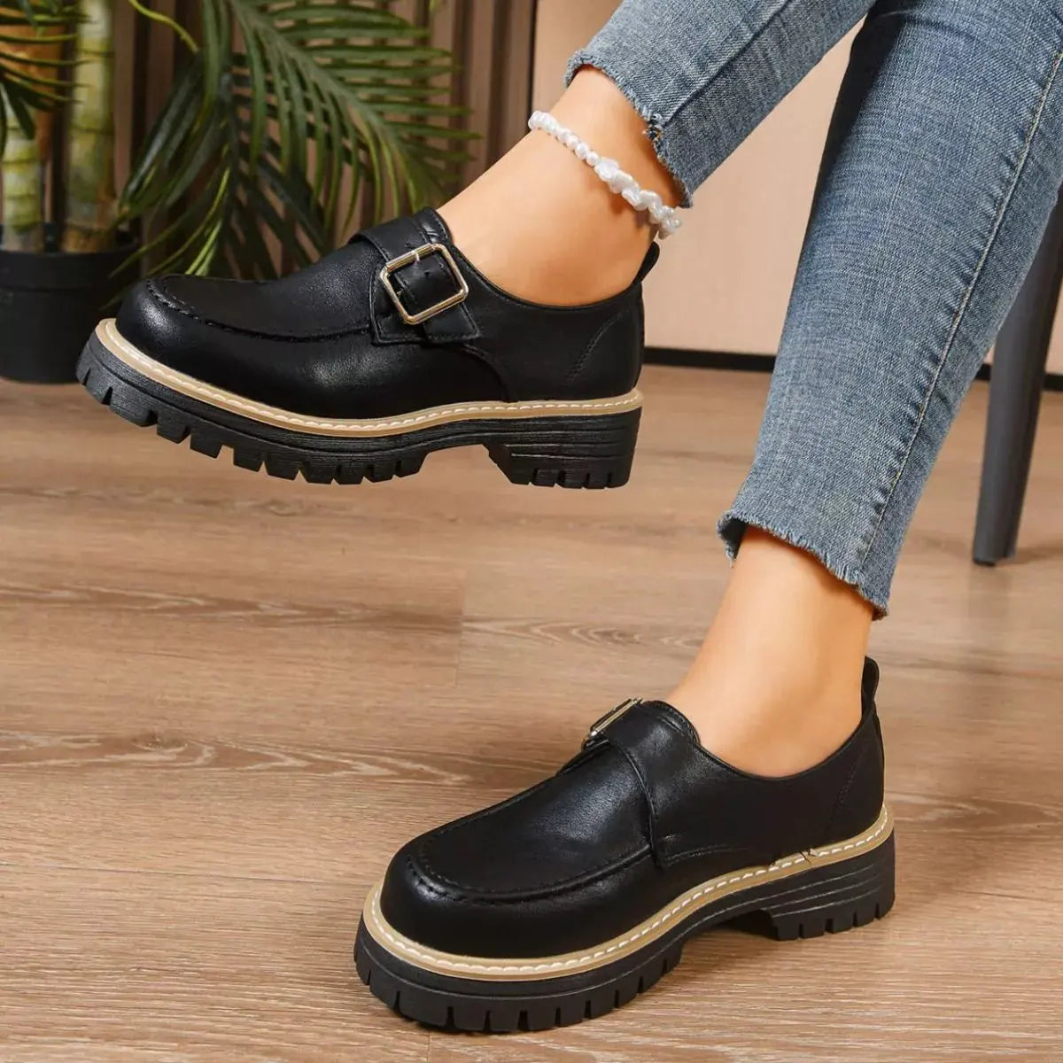 Round Toe Buckle Loafers by Partner Label