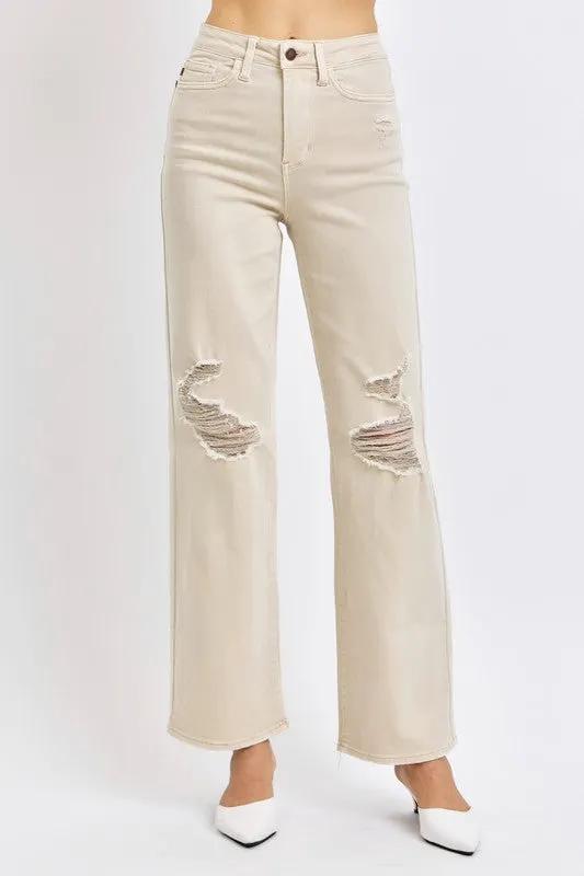 Judy Blue Full Size High Waist Distressed Wide Leg Jeans by Judy Blue