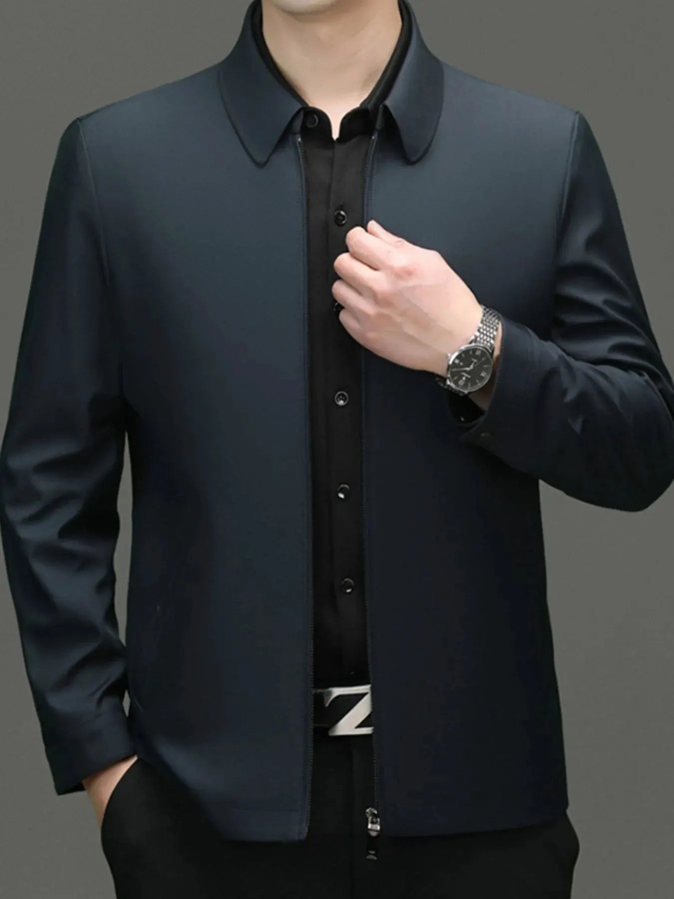 Men's Plus Size Zip Up Long Sleeve Jacket by Partner Label