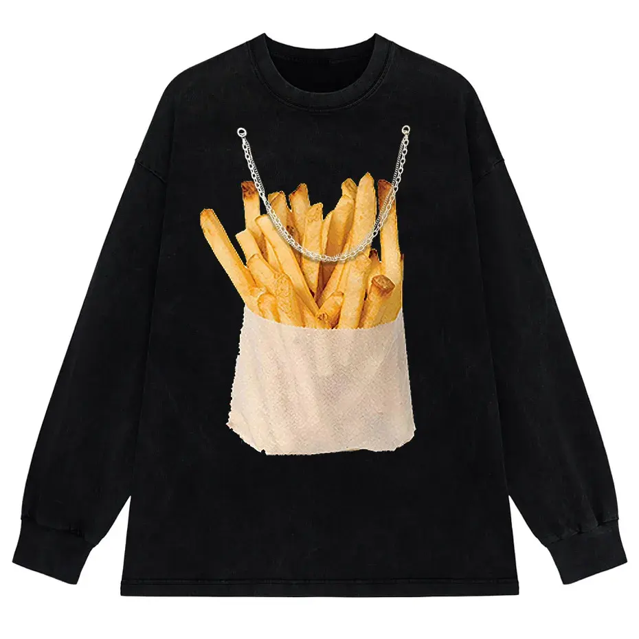 Retro Harajuku Y2K Streetwear Funny Double-Sided French Fries T-Shirt by Vimost Shop