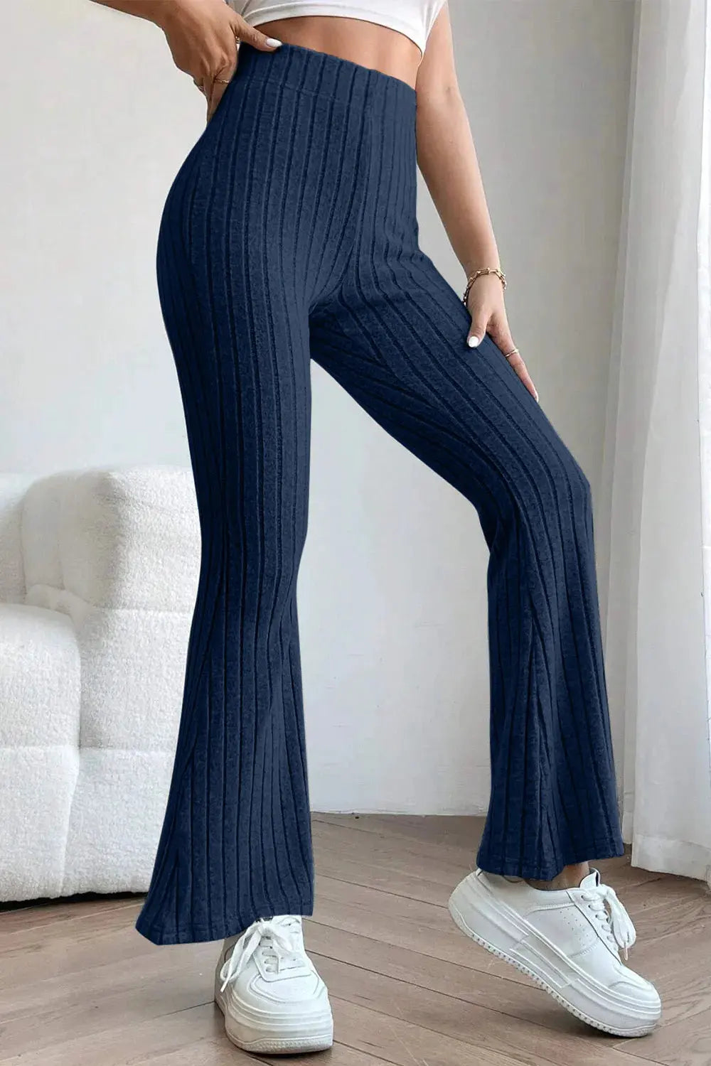 Basic Bae Full Size Ribbed High Waist Flare Pants by Partner Label