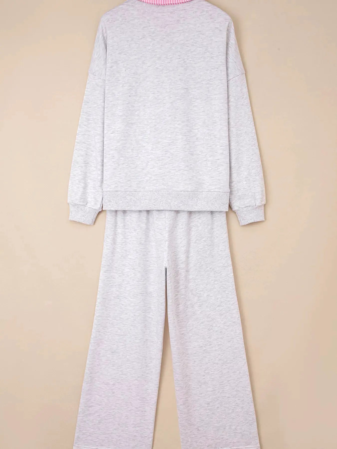 Contrasted Trim Frilled Collar Drop Shoulder Top and Drawstring Pant Set by Partner Labels