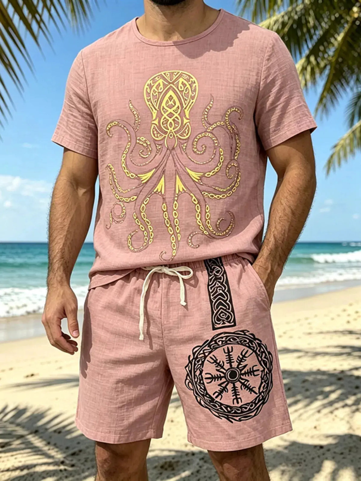 Men's Full Size Round Neck Tee and Shorts Set Plus Size by Trendsi