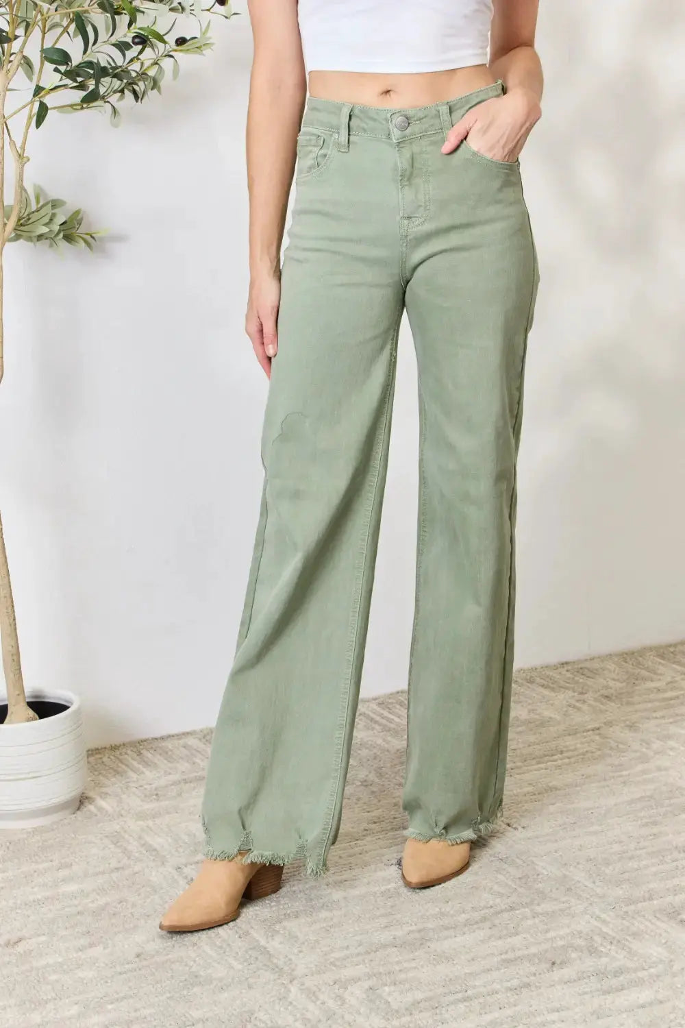 RISEN Full Size Raw Hem Wide-Leg Jeans by RISEN