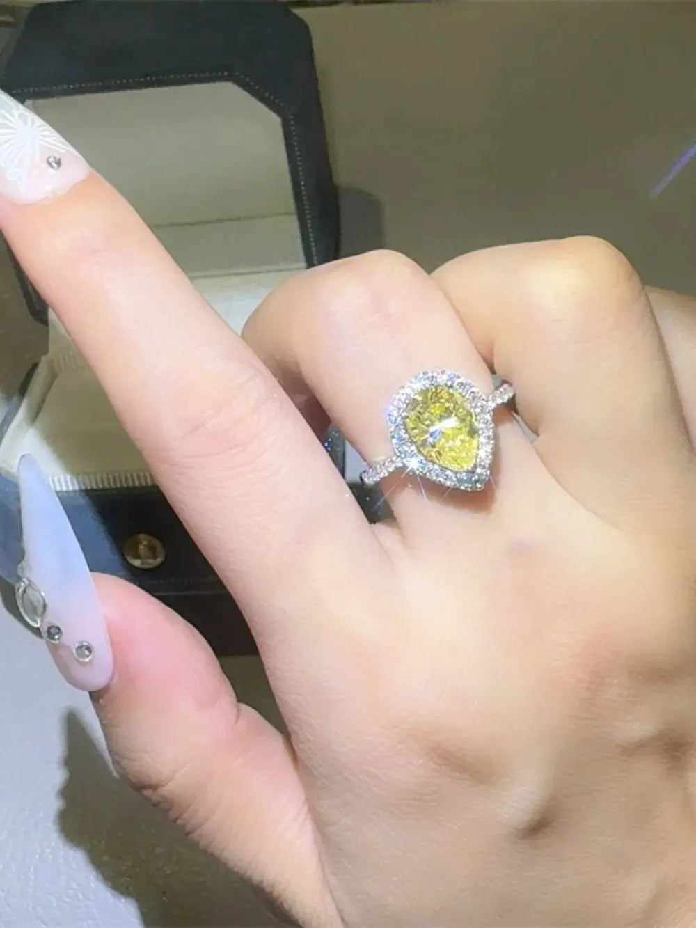 2 Carat Moissanite 925 Sterling Silver Teardrop Shape Ring by Partner Label