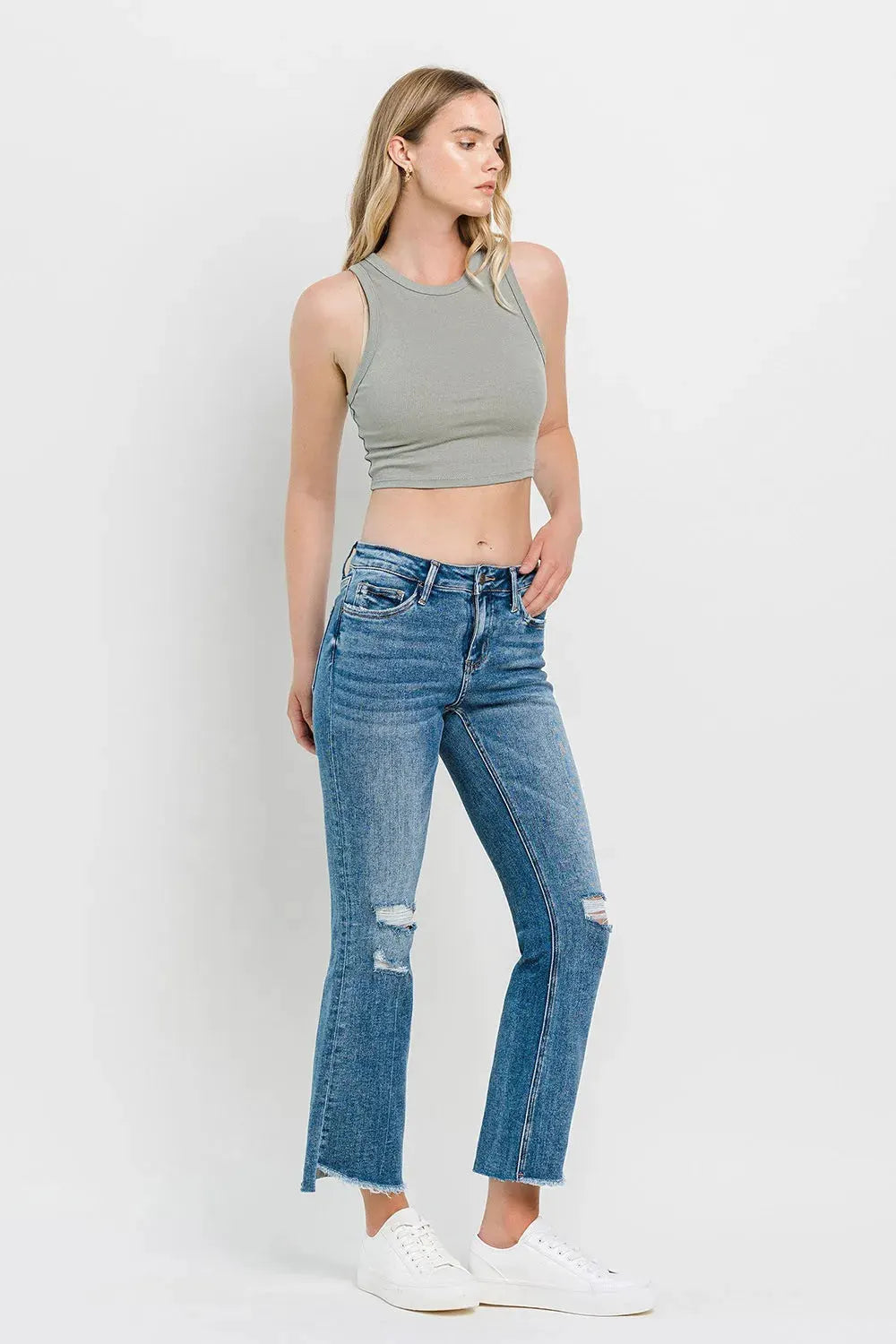 Vervet by Flying Monkey Full Size Mid Rise Distressed Cropped Flare Jeans by Vervet by Flying Monkey