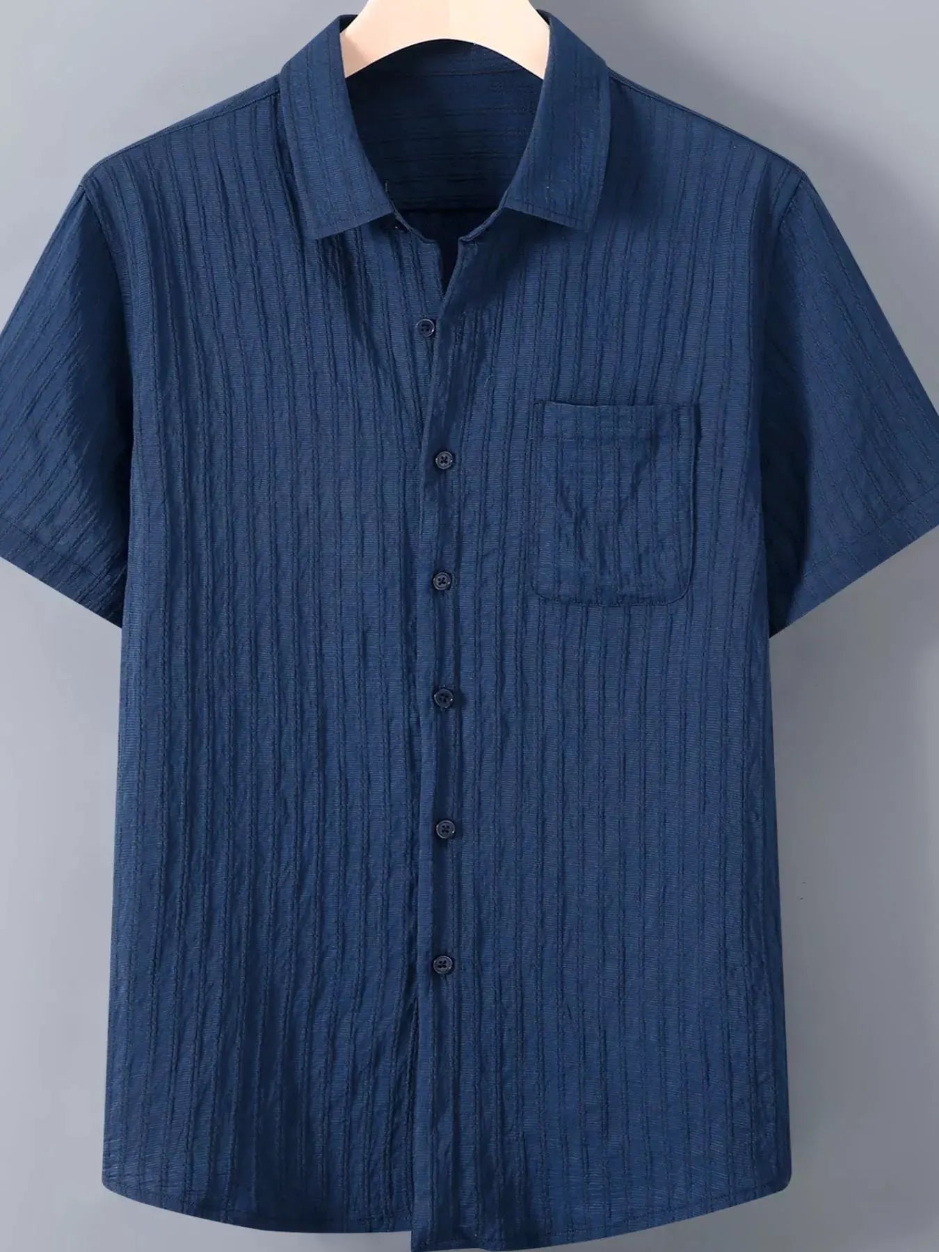 Men's Plus Size Textured Button Up Short-Sleeve Shirt by Trendsi