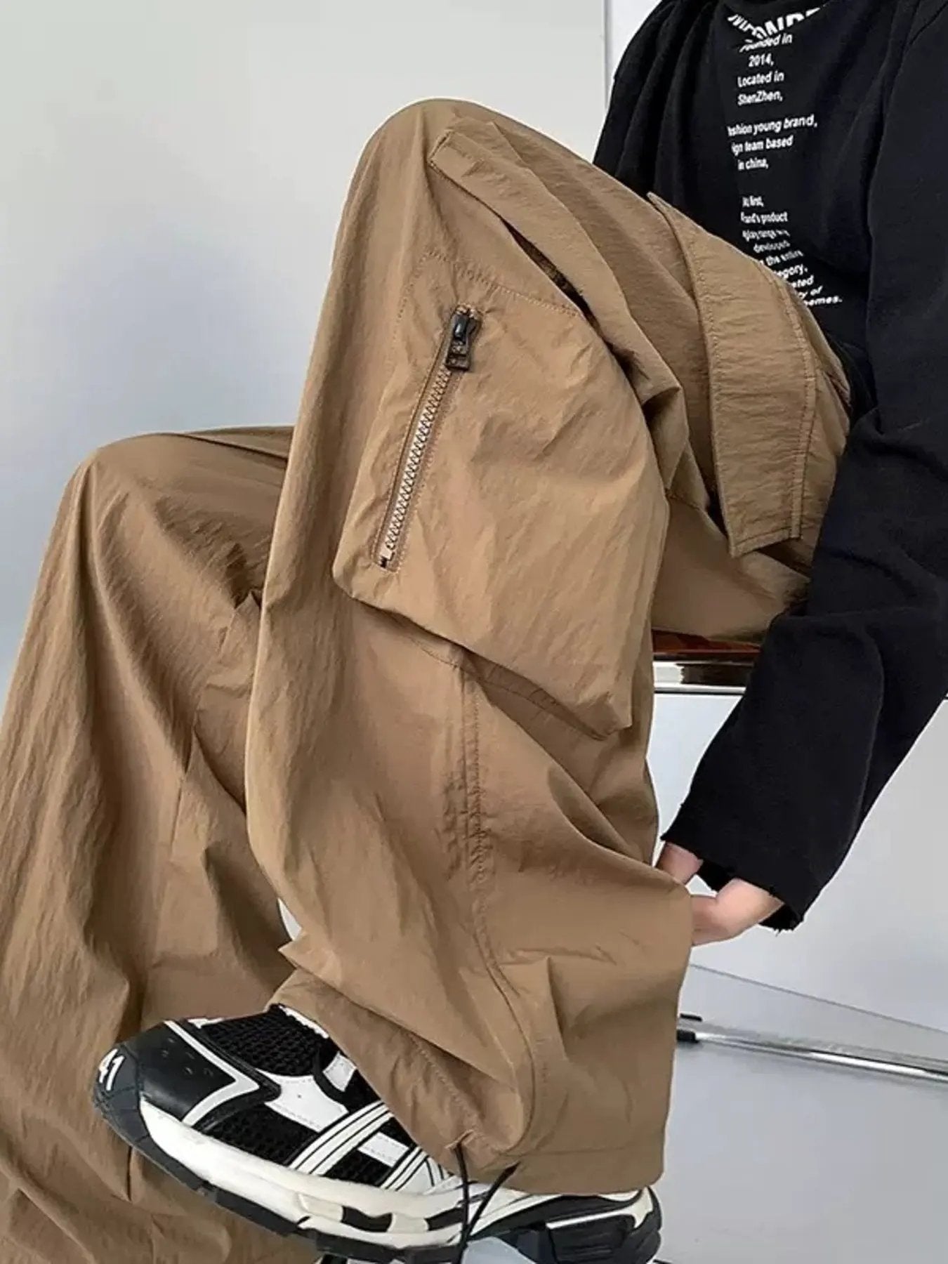 Men's Plus Size Loose Fit Cargo Pants with Drawstring by Partner Label