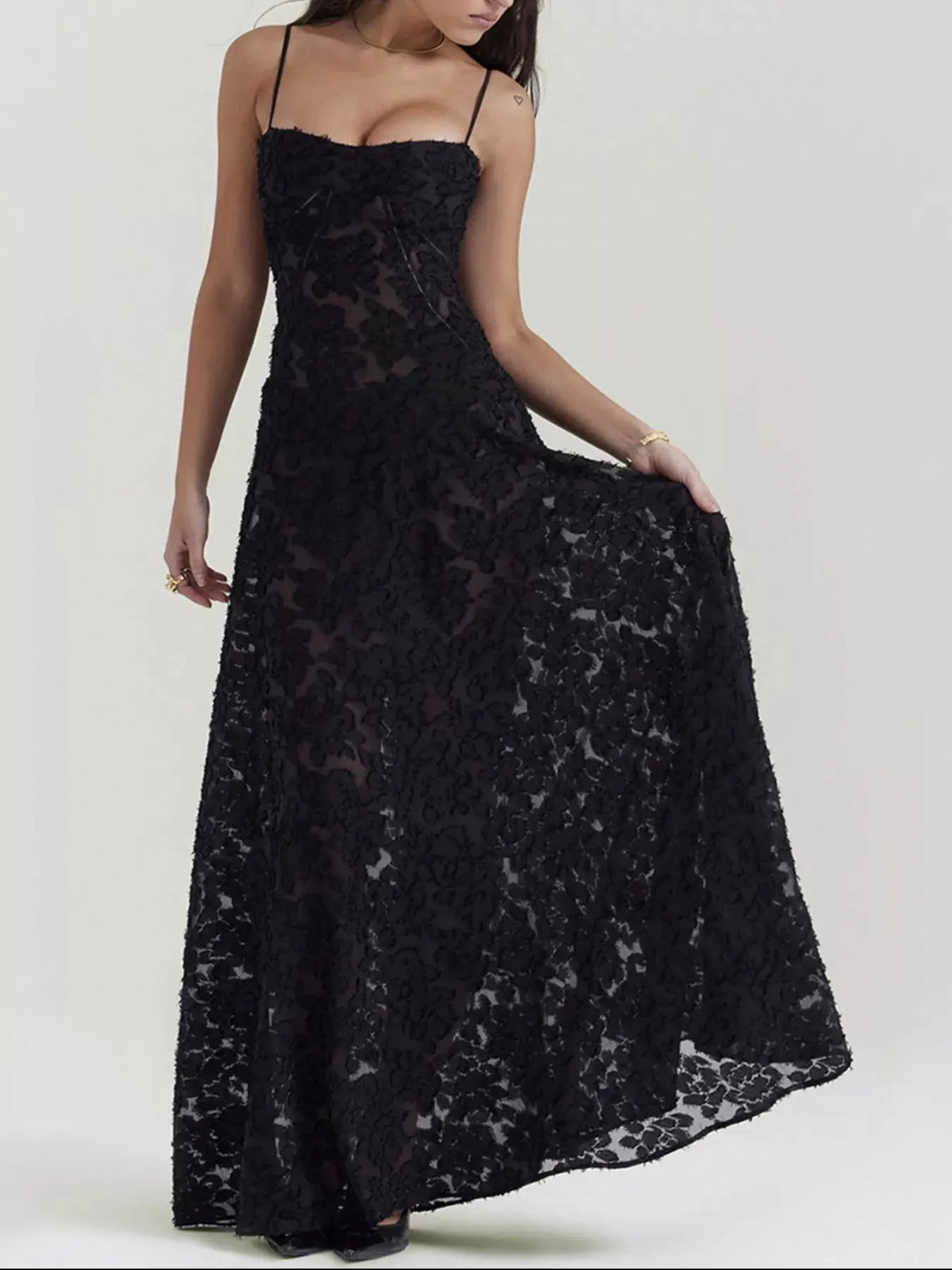 Lace Spaghetti Strap Maxi Dress by Partner Label
