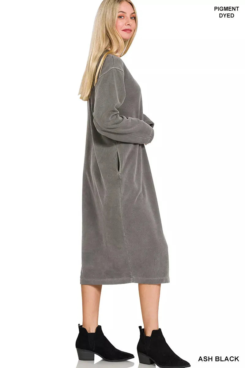 Zenana Soft Fleece Pigment Dye Sweatshirts Dress by Zenana