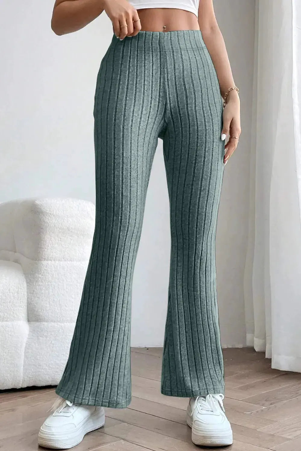 Basic Bae Full Size Ribbed High Waist Flare Pants by Partner Label