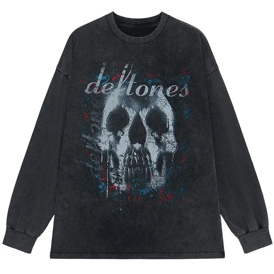 Hip-Hop Skull T-Shirt Men Vintage Harajuku Y2K Streetwear Black Cotton Tee by Vimost Shop