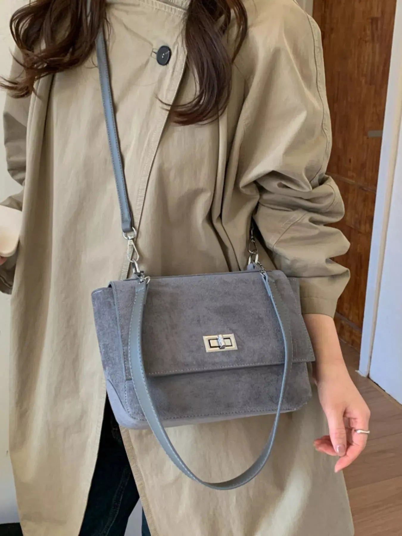 Suede Flap Crossbody Bag by Partner Label