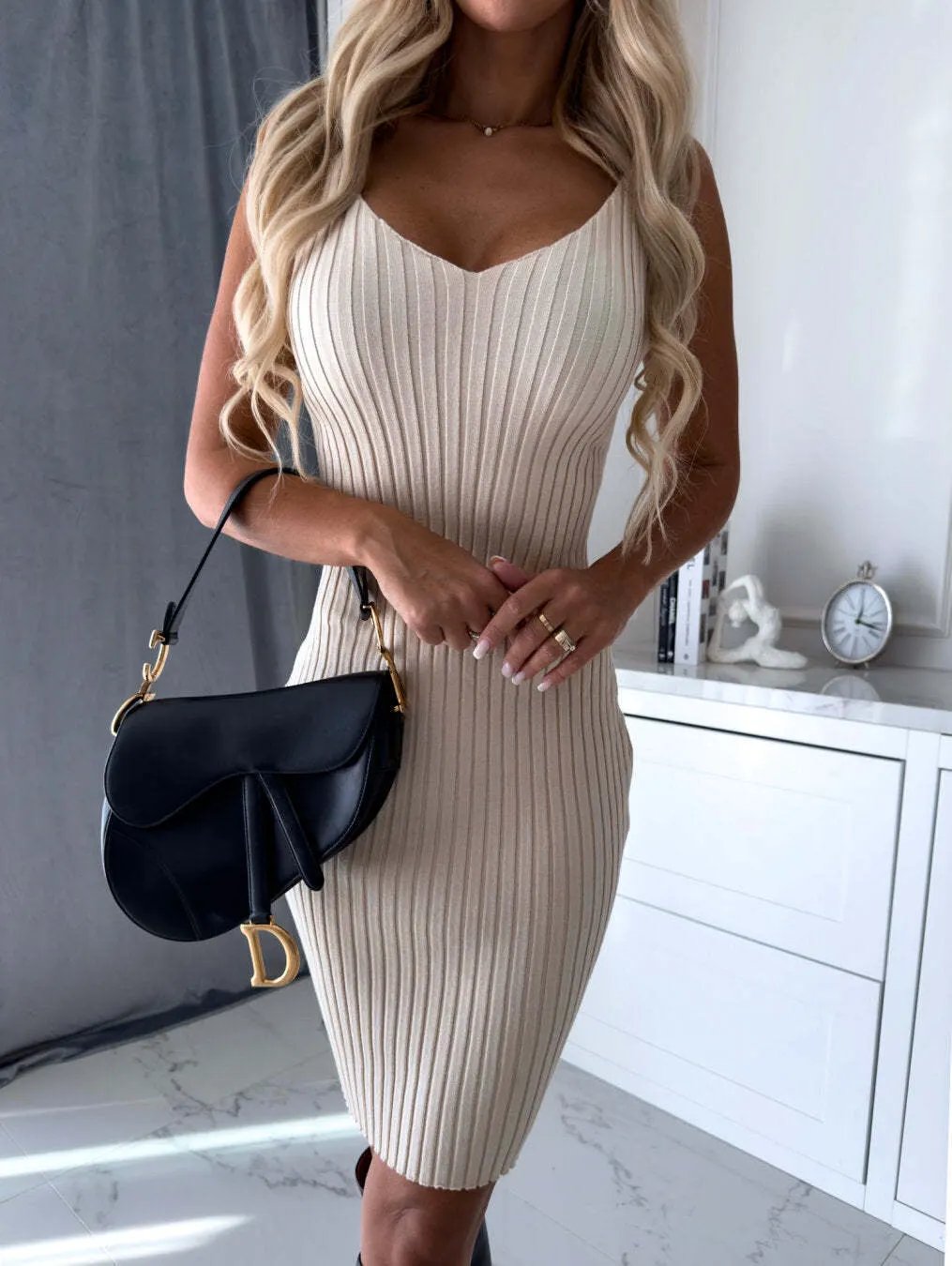 2pcs Suit Women's Solid Stripe Long-sleeved Top And Tight Suspender Skirt Fashion Autumn Winter Slim Clothing by Maiden-Art
