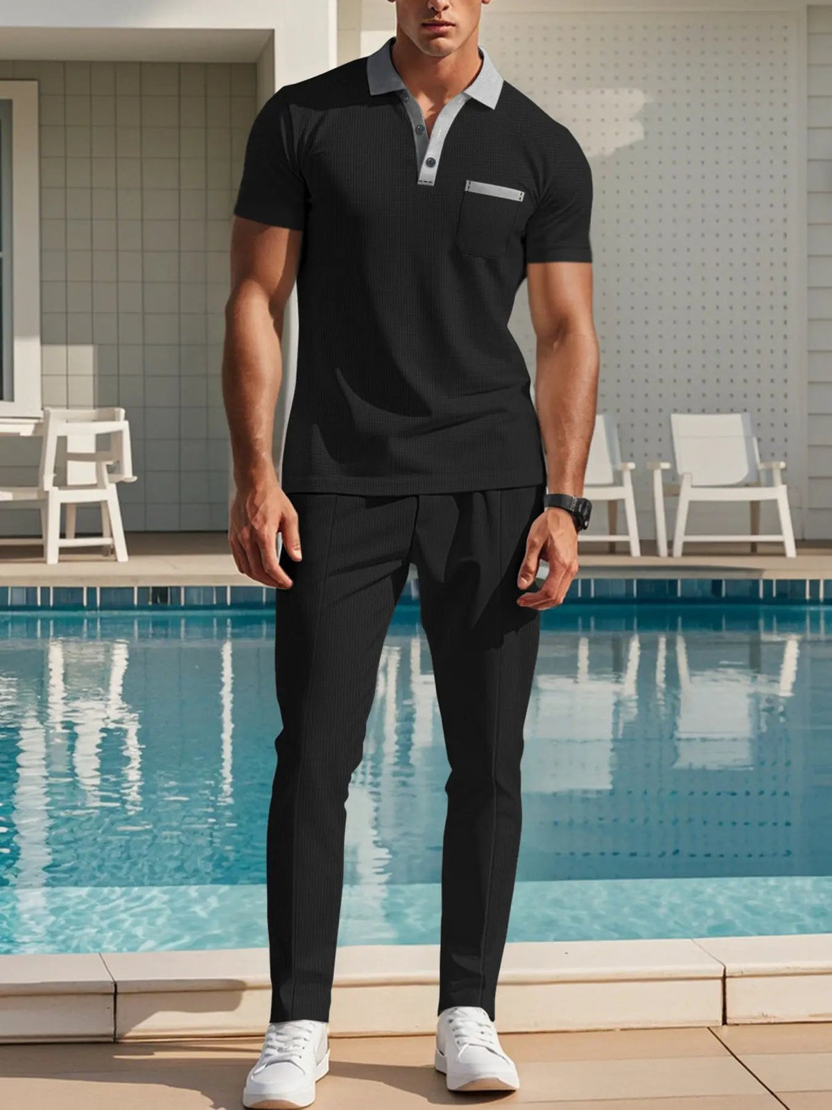 Men's Full Size Short Sleeve Polo and Pants Set Plus Size by Trendsi