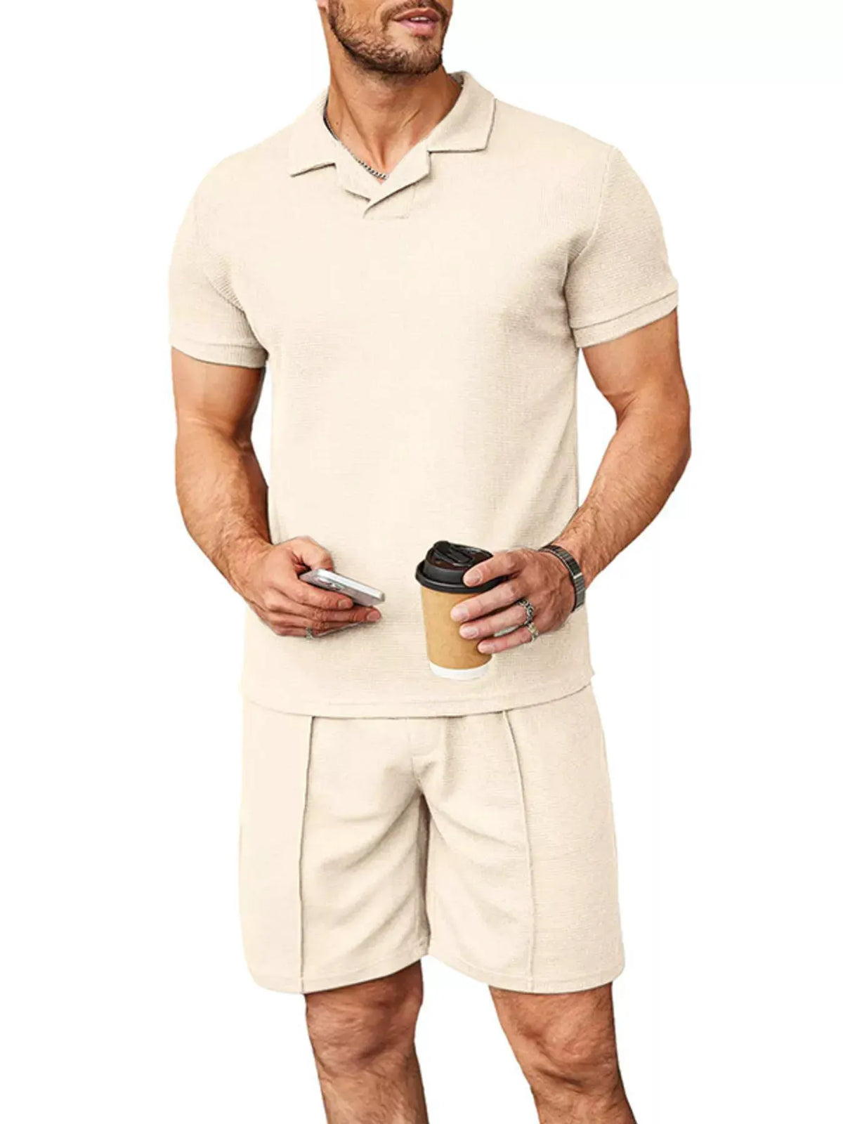 Men's Full Size Casual Short Sleeve Polo and Shorts Set Plus Size by Trendsi