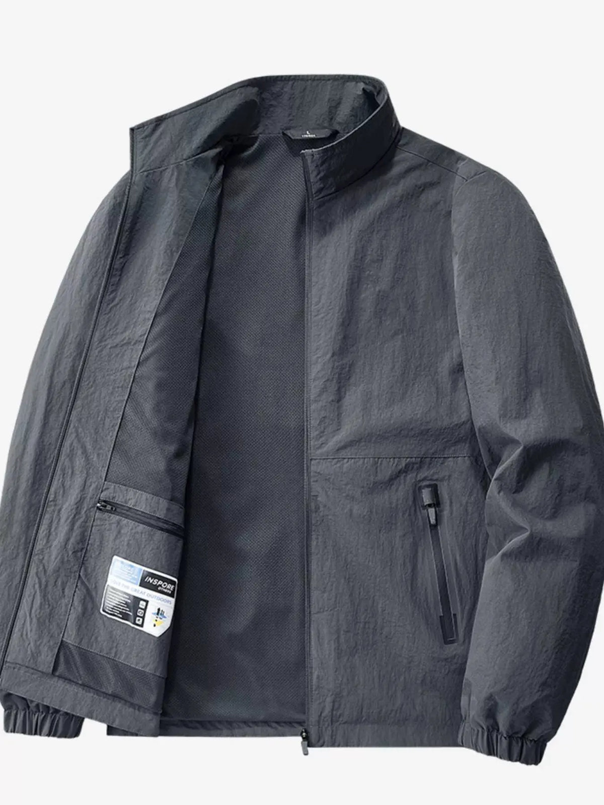 Men's Plus Size Zip Up Long Sleeve Jacket by Trendsi