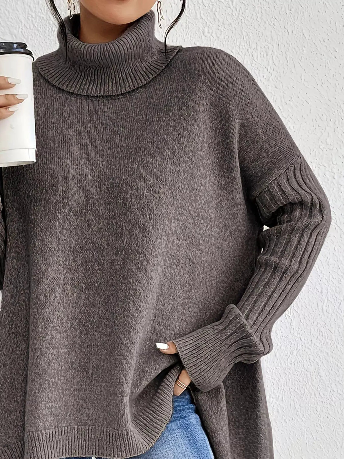 Turtleneck High‑Low Hem Sweater | Partner Labels Selection by Partner Label
