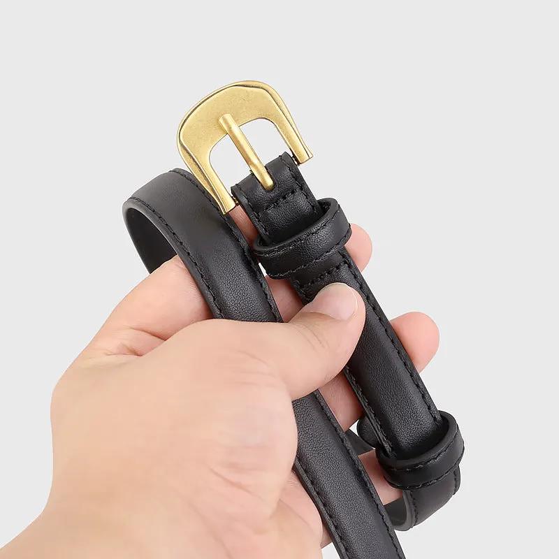 Leather Belt with Golden Buckle by Trendsi