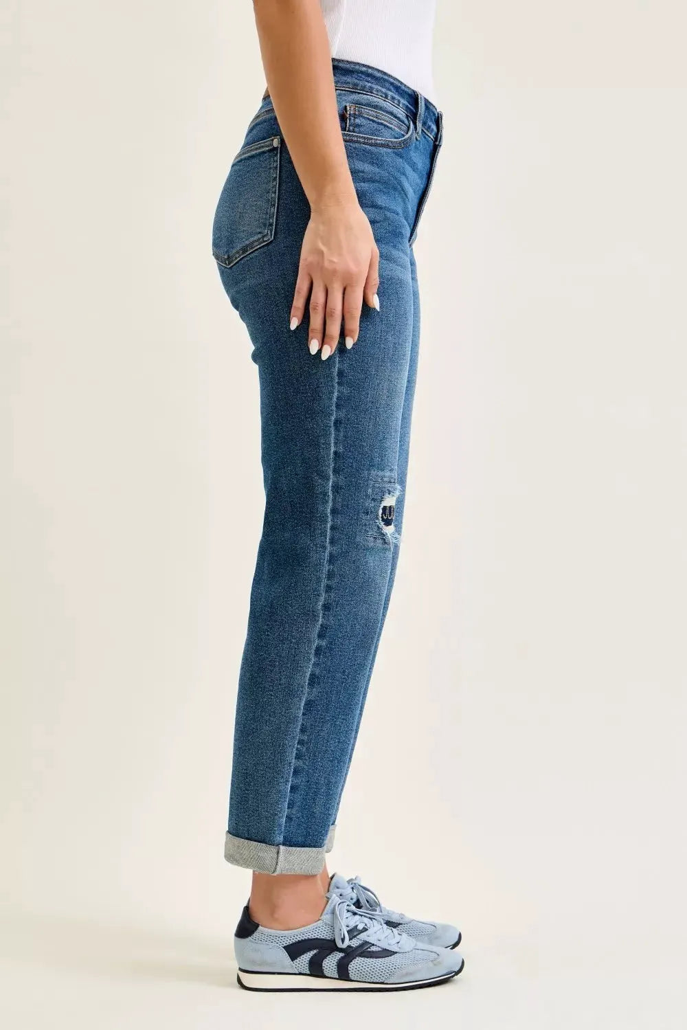 Judy Blue Mid Rise Boyfriend Embroidered Repair Patch Jeans by Judy Blue