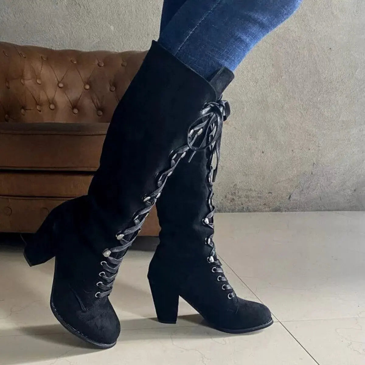 Lace Up Block Heels Boots by Partner Label