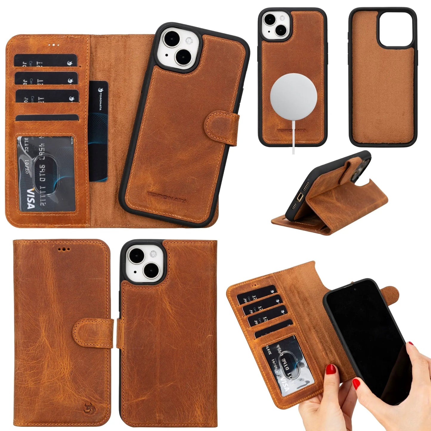 Casper Leather iPhone 15 Wallet Case | Detachable MagSafe Compatible RFID Protection by TORONATA