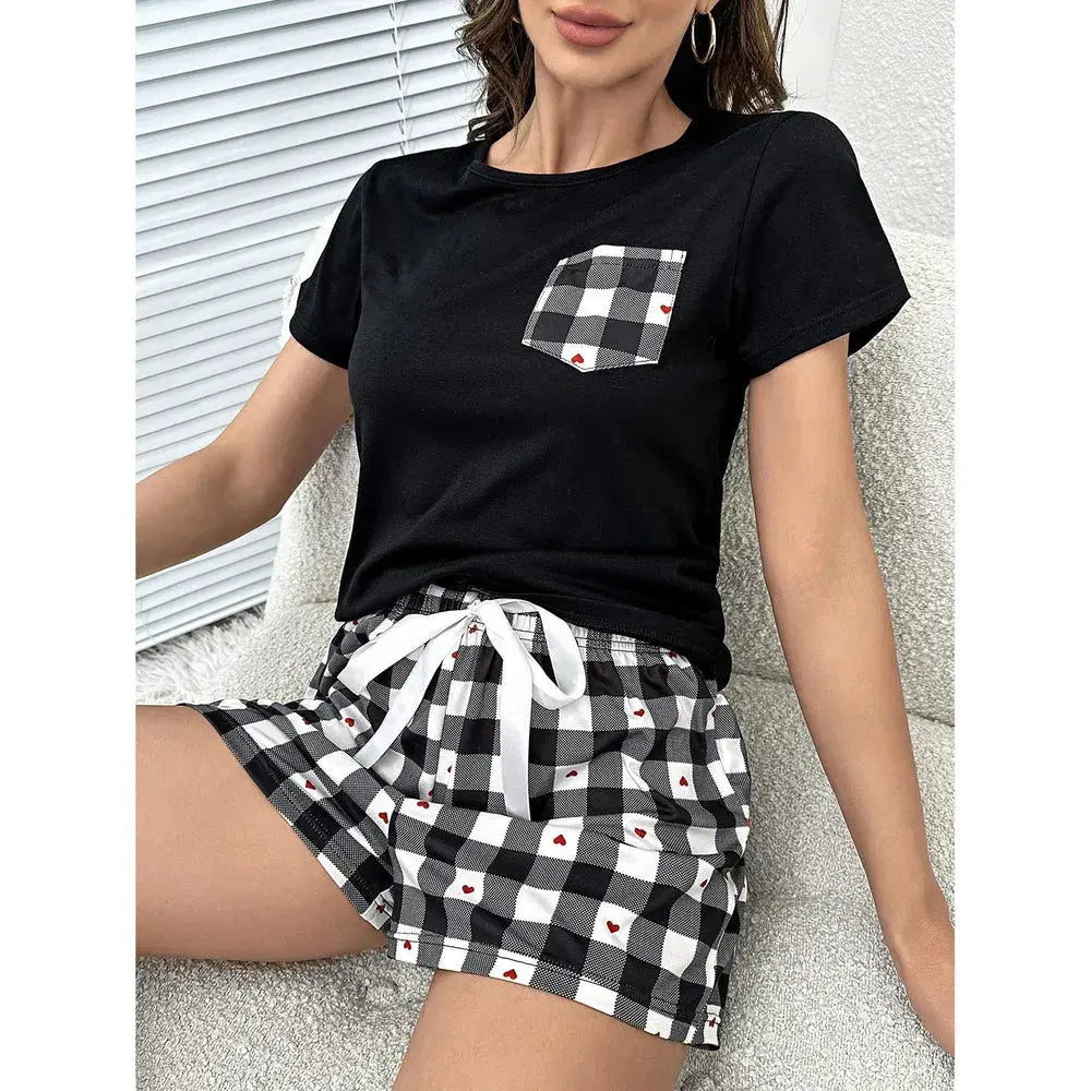Plaid Heart Top and Shorts Lounge Set by Partner Label