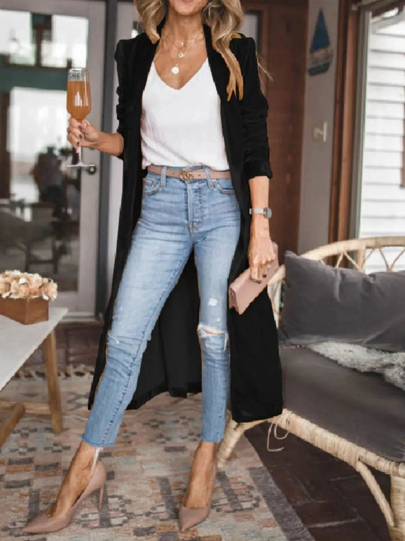 Open Front Long Sleeve Longline Cardigan by Partner Label