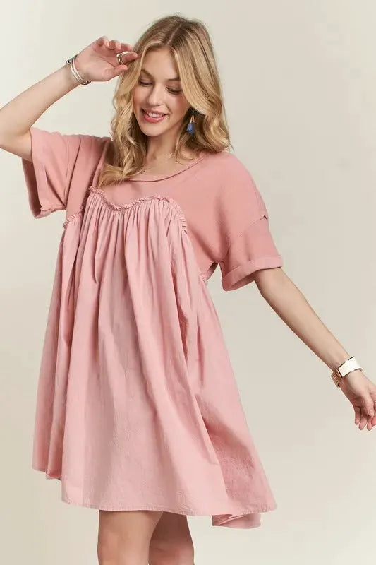 ADORA Round Neck Half Sleeve Babydoll Dress by Partner Label