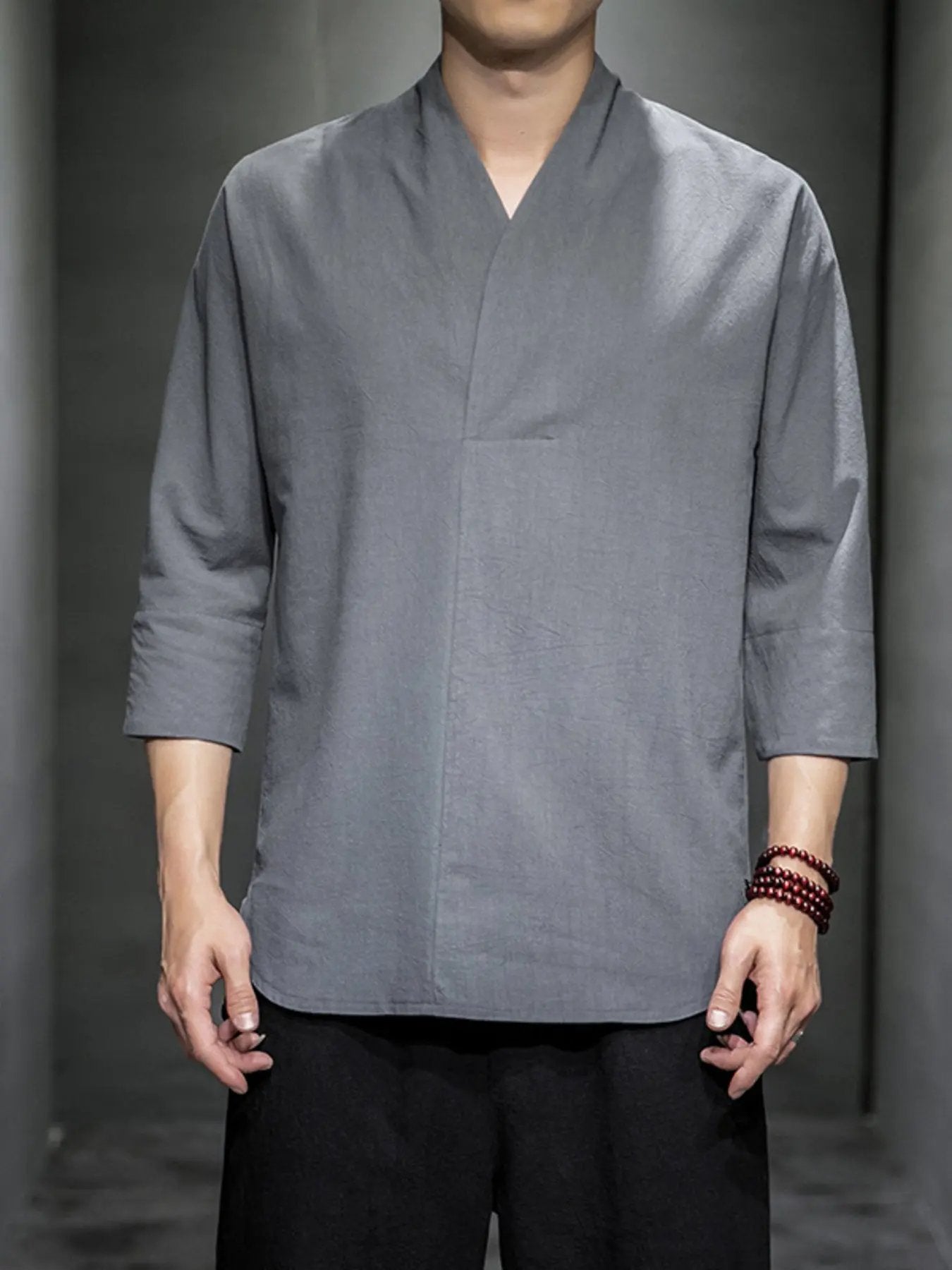 Men's Plus Size Loose Fit 3/4 Sleeve Shirt by Trendsi