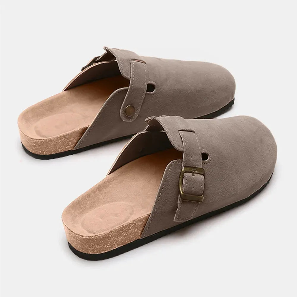 Suede Closed Toe Buckle Slide by Partner Label