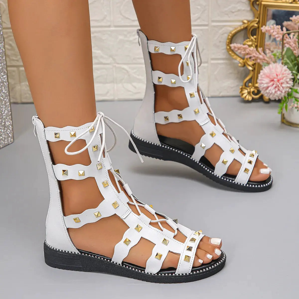Open Toe Lace Up Sandals by Partner Label