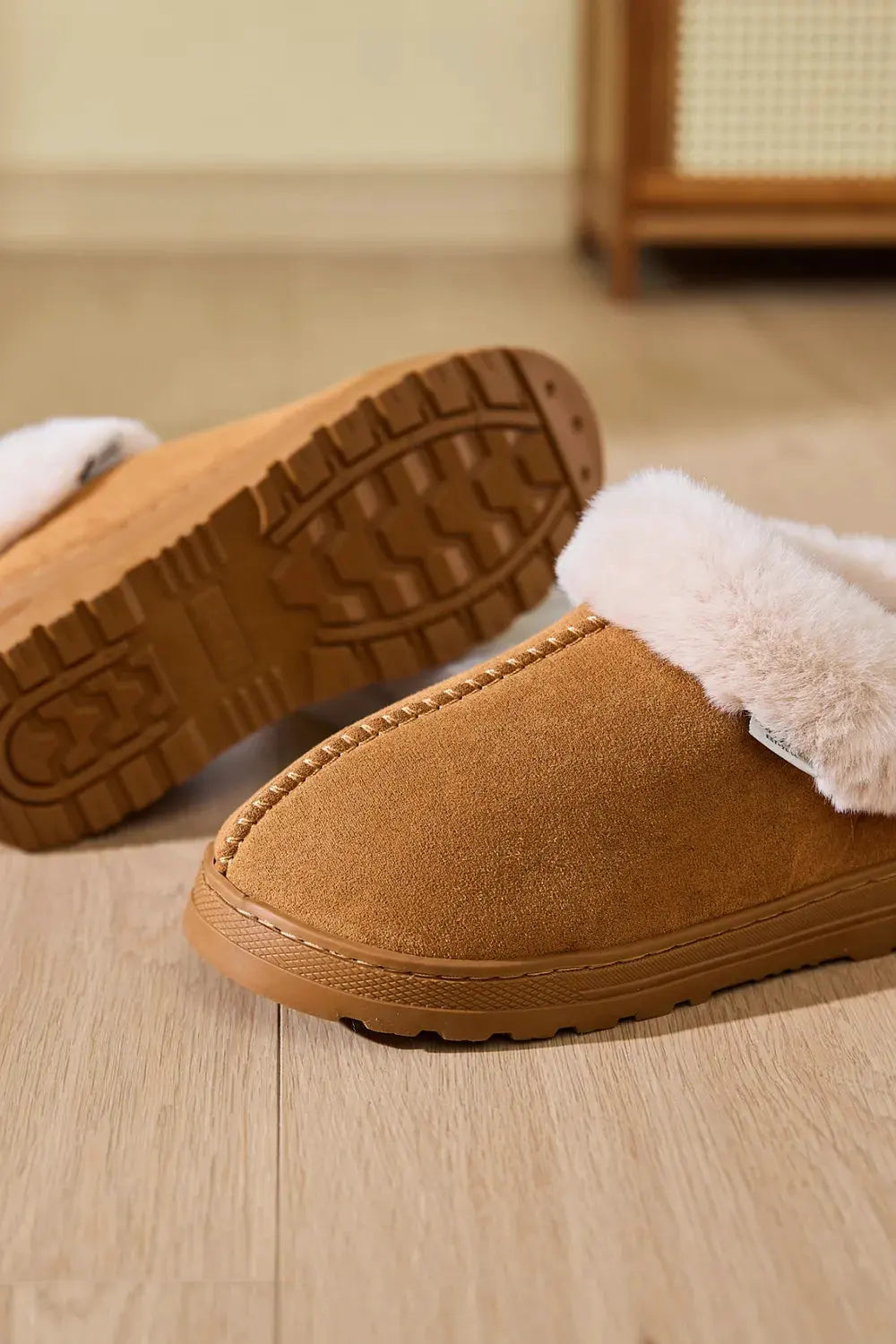 Faux Fur Round Toe Platform Slippers by Partner Label
