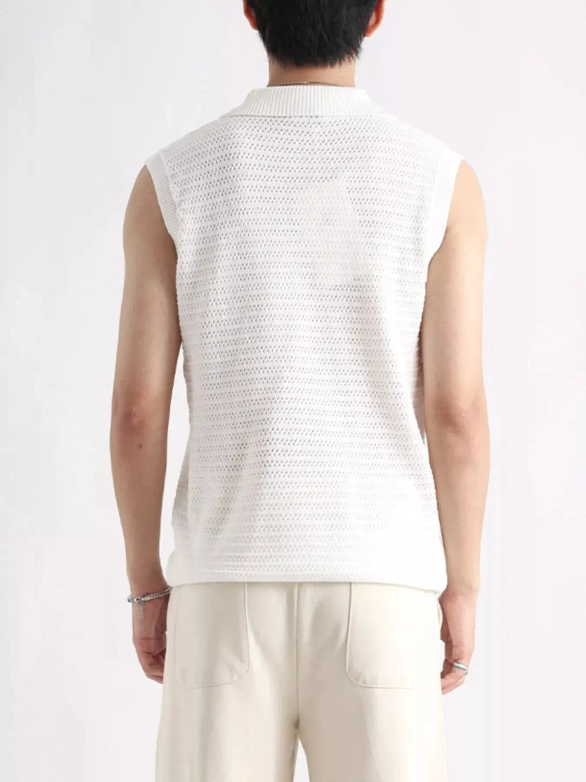 Men's Plus Size Breathable Knit Polo Collar Tank by Trendsi