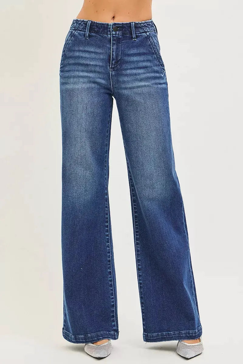 RISEN High Rise Wide Leg Slanted Pocket Jeans by RISEN